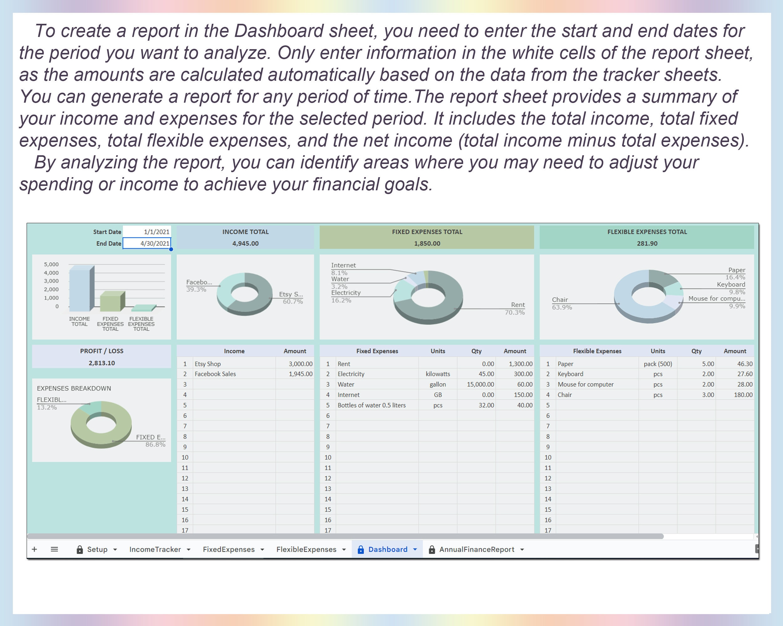 Small Business Expense Tracker Template Financial Log Spending Report ...
