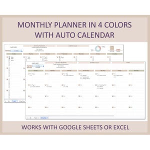 Google Sheets Monthly Calendar Excel Template Planner Schedule Digital Spreadsheet Layout Undated Organizer Planning Kit Home Office Tool