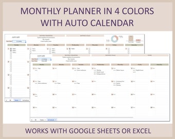 Google Sheets Monthly Calendar Excel Template Planner Schedule Digital Spreadsheet Layout Undated Organizer Planning Kit Home Office Tool
