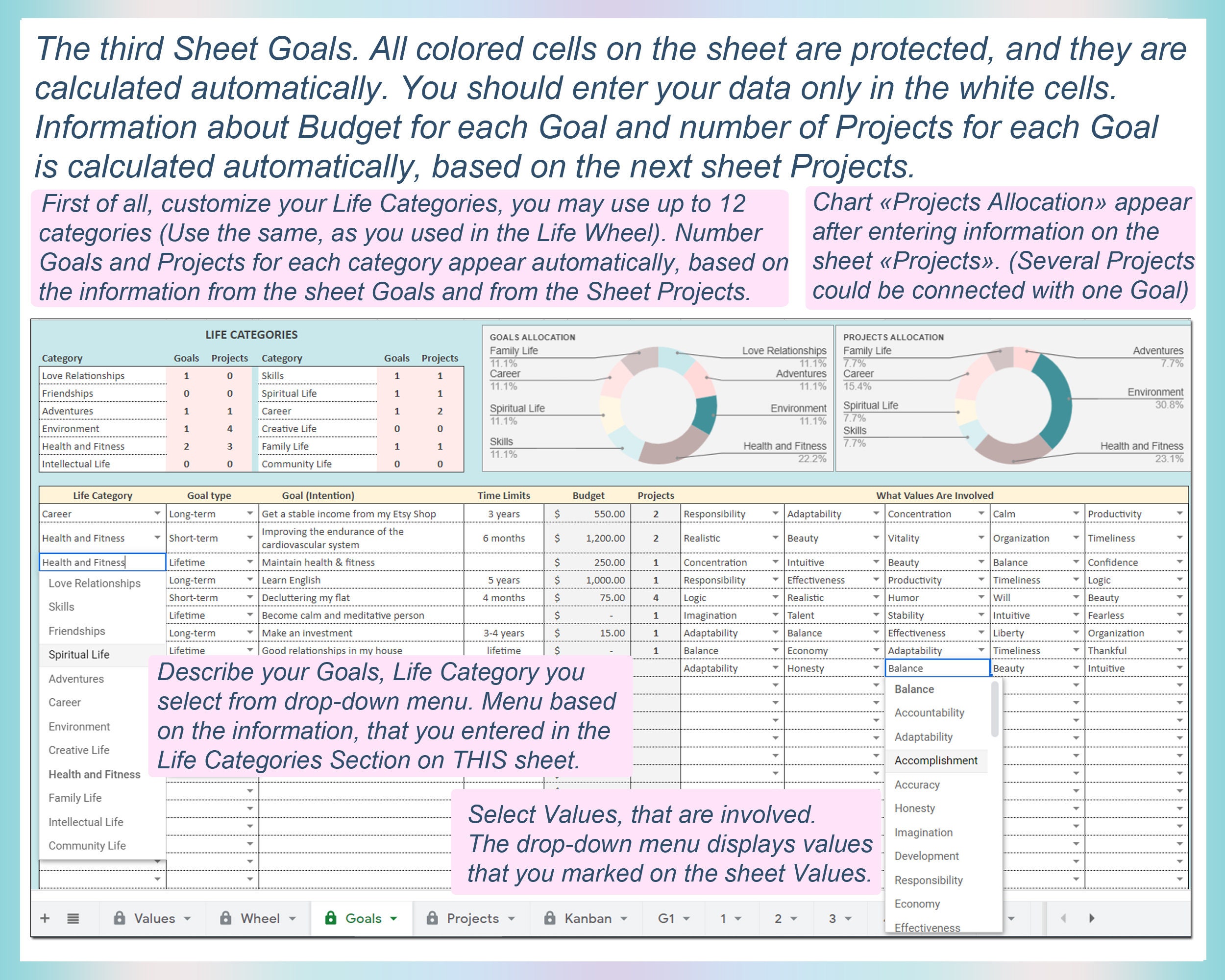 Life Planner Excel Goal Setting Project Planner Template Etsy