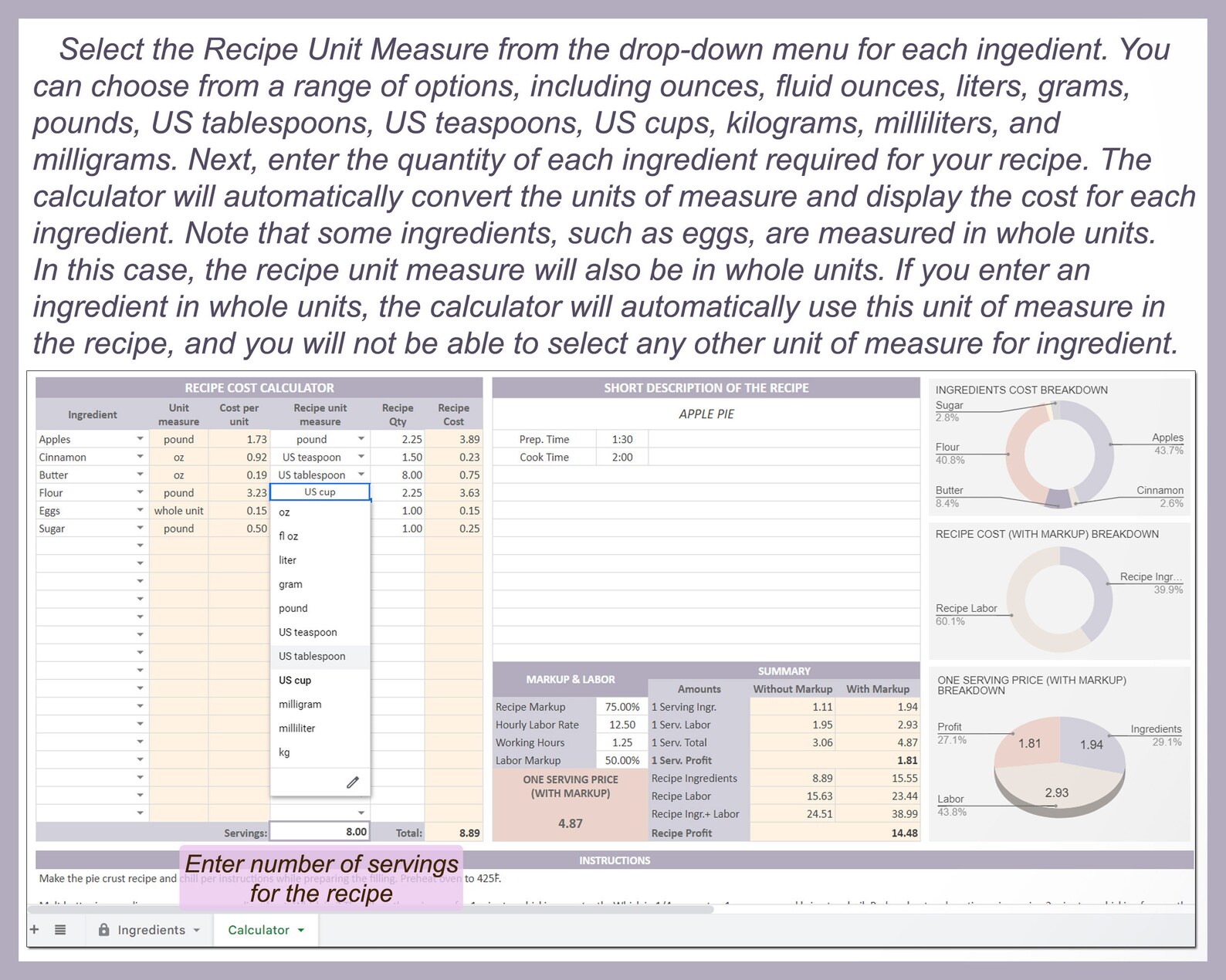 Recipe Cost Calculator Cake Pricing Template Baking Ingredient Formula ...