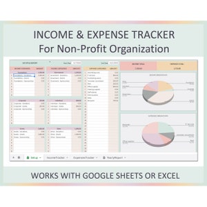 Income and Expense Tracker For Non-Profit Organization, Bookkeeping, Accounting, Spending tracker, Business tracker, Google sheets, Excel