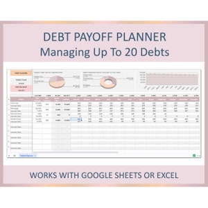 Planificador de pago de deudas, hoja de cálculo, calculadora de seguimiento de deudas, plantilla de Hojas de cálculo de Excel para Google, herramienta para pagar tarjetas de crédito y salir de deudas.