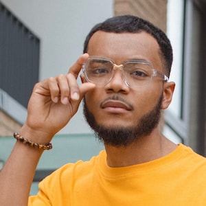 Vintage Glasses - Acetate Frame, Gold Bridge, clear lens (Large Unique Oversized Eyewear) by Frenché