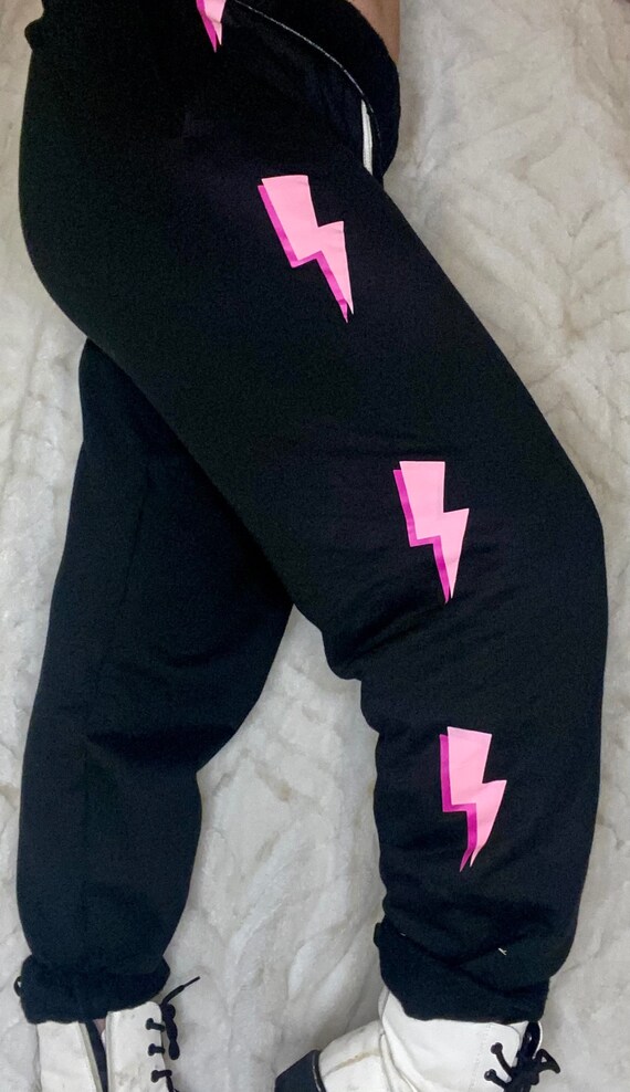 Lightning Bolt Jogger Sweatpants Pink and Black Etsy