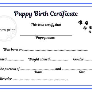 Pootafdruk geboorteakte puppy, geboorteakte hond, geboorteakte huisdier, geboorteformulier fokker - roze en blauwe rand - voor jou gedrukt