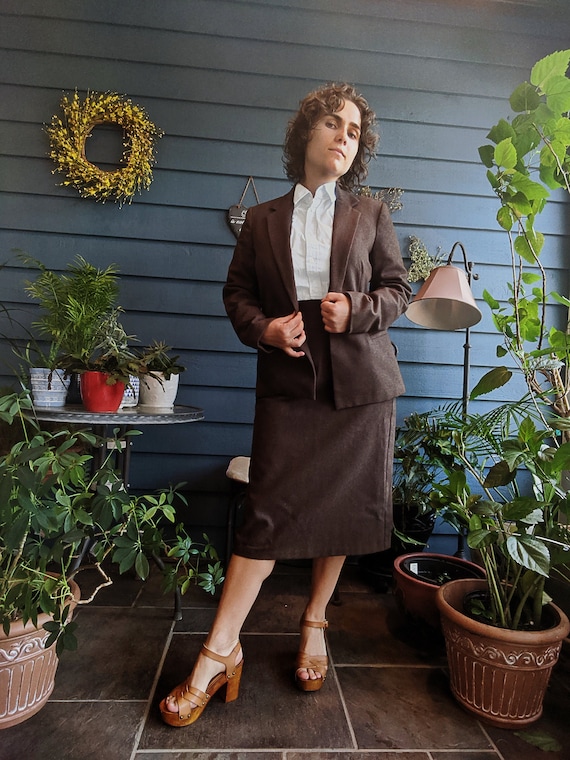 Vintage Lined Brown Dress Suit with Pockets