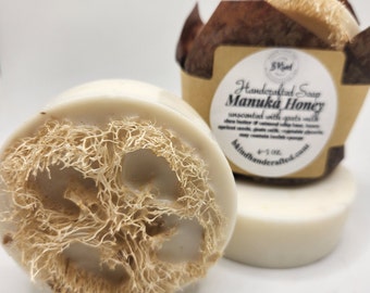 Manuka Honey Loofah Soap, Unscented Goats Milk Soap, Organic Loofah Sponge