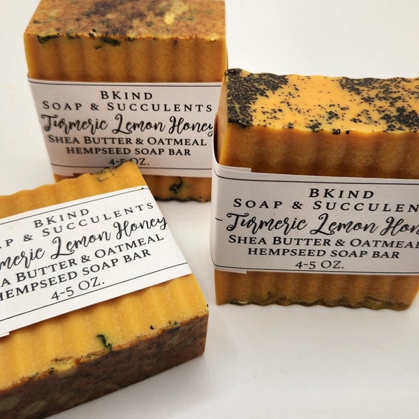 Turmeric Lemon Honey Soap, Natural Skin Brightening, Turmeric and Hemp Soap, Dark Spots, Face And Body, Curcuma Soap Bar