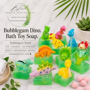 Dinosaur Soap, Bubblegum Scented Soap, Kids Soap Gift, Toy Soap, Handmade Glycerin Soap, Party Favor Soap, Bath Time Fun, Dinosaur Lover