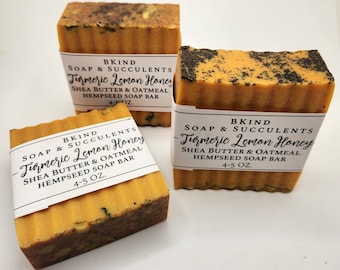 Turmeric Facial Soap, Turmeric Lemon Honey Cleanser, Handmade Soap Bar