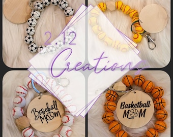 Customizable Stretchy Key Fob Wristlet| Sports Wristlet| Personalized Silicone Bead Wristlet| Sports Mom Wristlet| Engraved Keychain