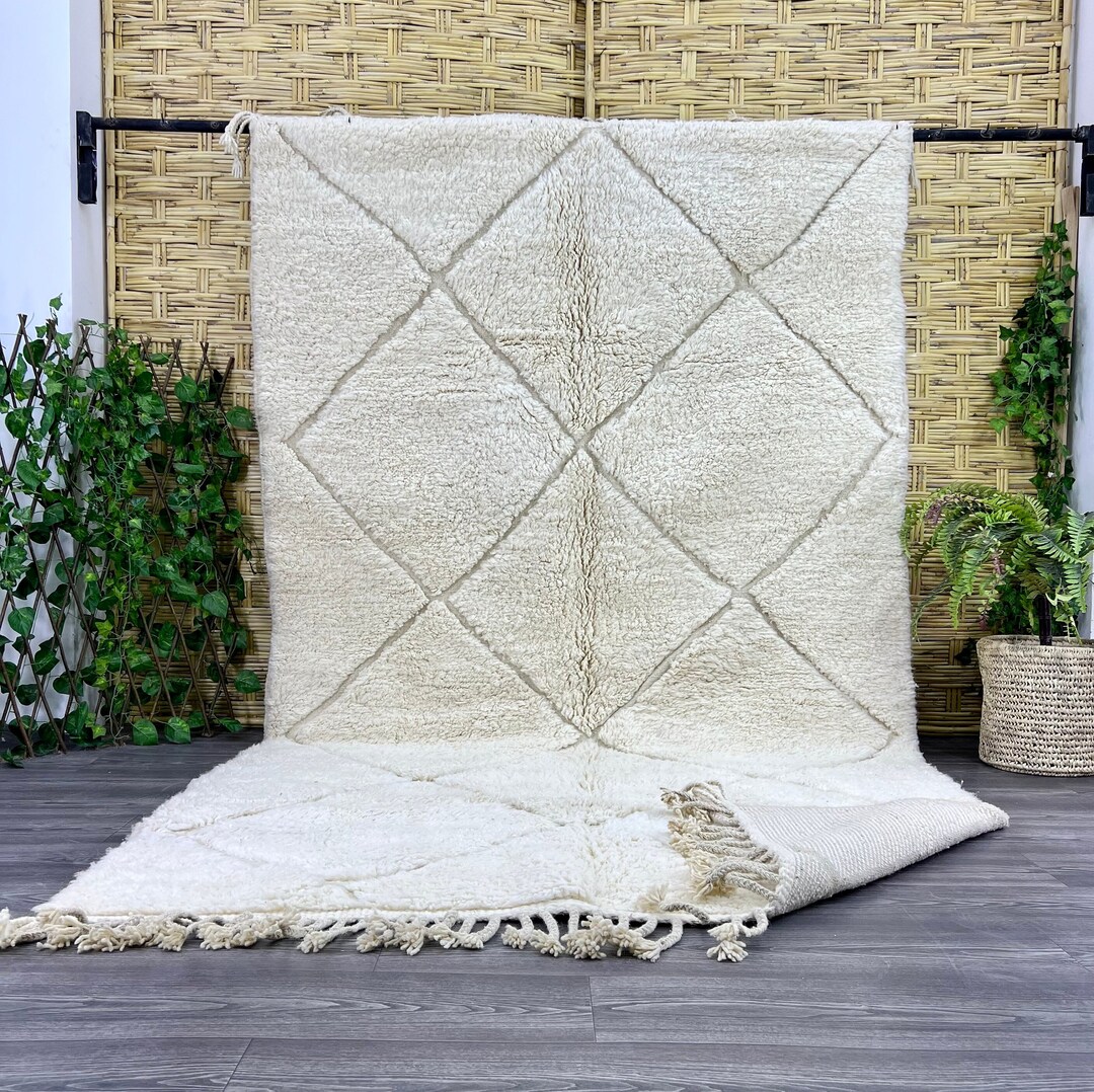 Custom Tufted White Moroccan Wool Rug, Handwoven Beni Ouarain Berber ...