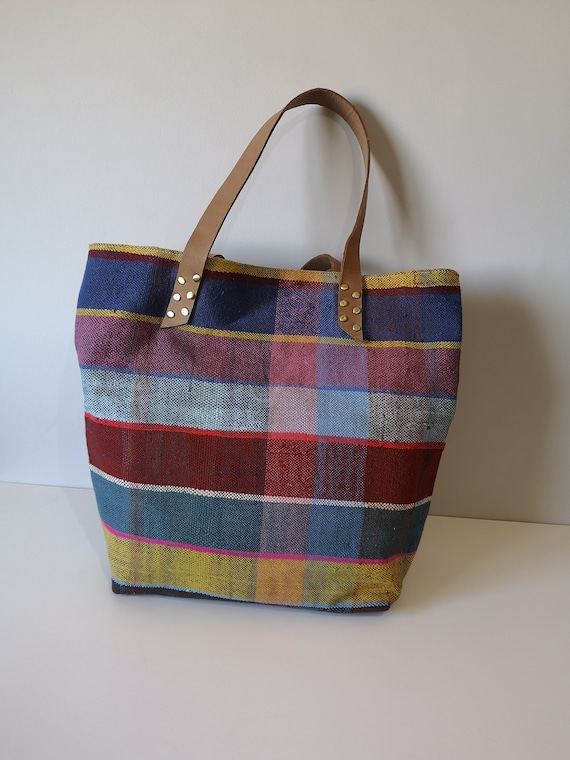 Women large tote bag, Checkered shoulder bag for women, Moroccan hanmade tote, Beach bag, Stylish oversized laptop bag, Boho bags for women
