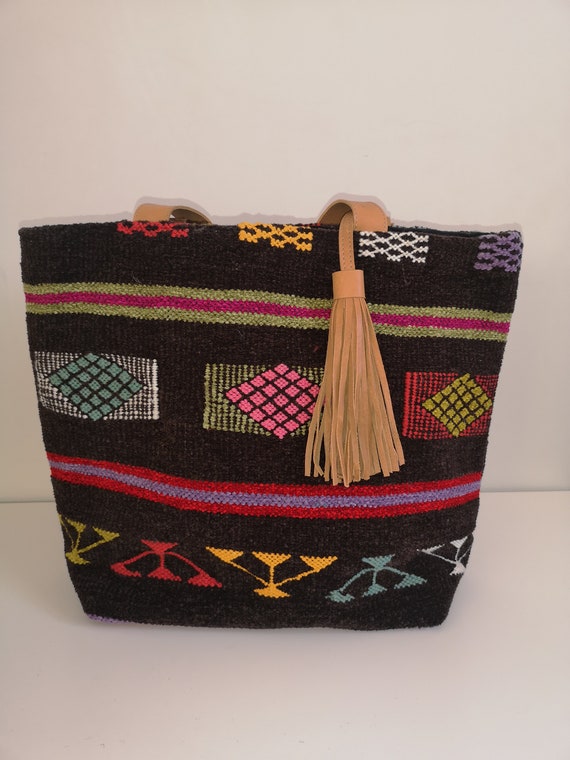 Chic and Stylish Women Tote Bag - Boho chic Moroccan Brown Personalized Handmade Tote - Practical and Everyday Tote – Handcrafted Tote bag