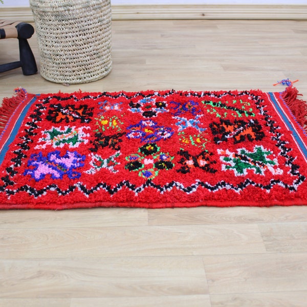 RED SMALL RUG, Berber vintage Moroccan handwoven rug, Moroccan door mat rug, Natural wool carpet, Entryway Morocco rug, Small bedroom rug