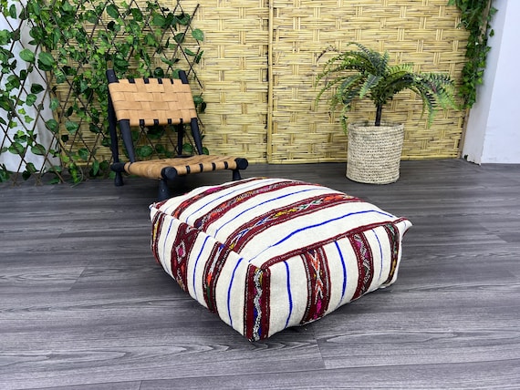 Kilim floor cushion - Moroccan square floor seating - Ottoman outdoor pouf cover - Yoga Meditation Cushion - Boho Throw Pillow - Floor decor