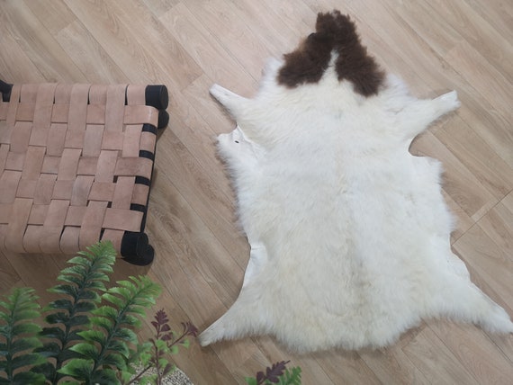 Genuine Natural sheep Rug , Rustic Home Decor Rug, Wall art, White and Brown Rug, Small sheep Hide Rug, Organic Sheep Skin Rug, Morocco rug