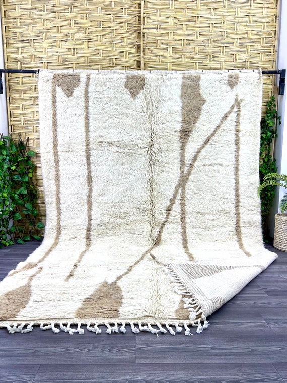 Handwoven Beni Ouarain Rug,  Moroccan Wool Carpet, Cream & Light Brown, 10x7 ft, Duty Free To USA