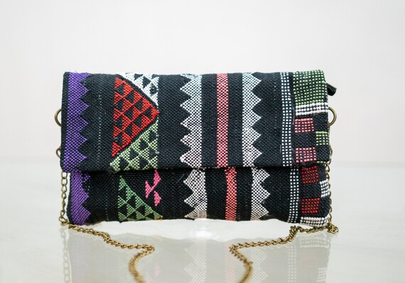 Small black Moroccan purse for women, crossbody women cactus silk bag, Sabra handmade berber shoulder bag, personalized handbag gift for her