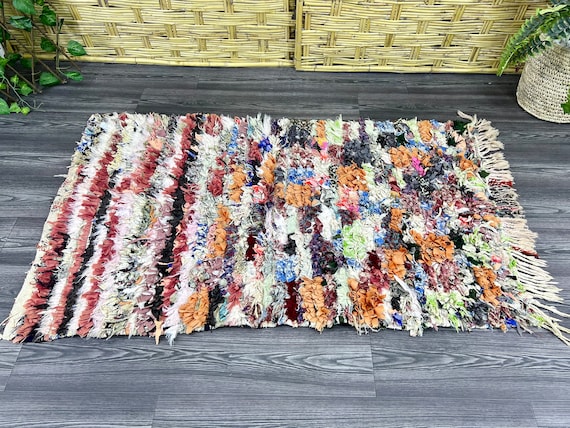 Kitchen Small Rug - Handwoven Moroccan Recycled Rug - Colorful Vintage Boucherouite - Bohemian Eco Friendly Rug - Tribal Design Berber Rug
