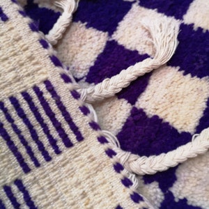 Checkered custom purple Moroccan rug, Beni ouarain wool handmade tribal rug, Checkerboard purple moroccan area rug, Modern rugs from morocco