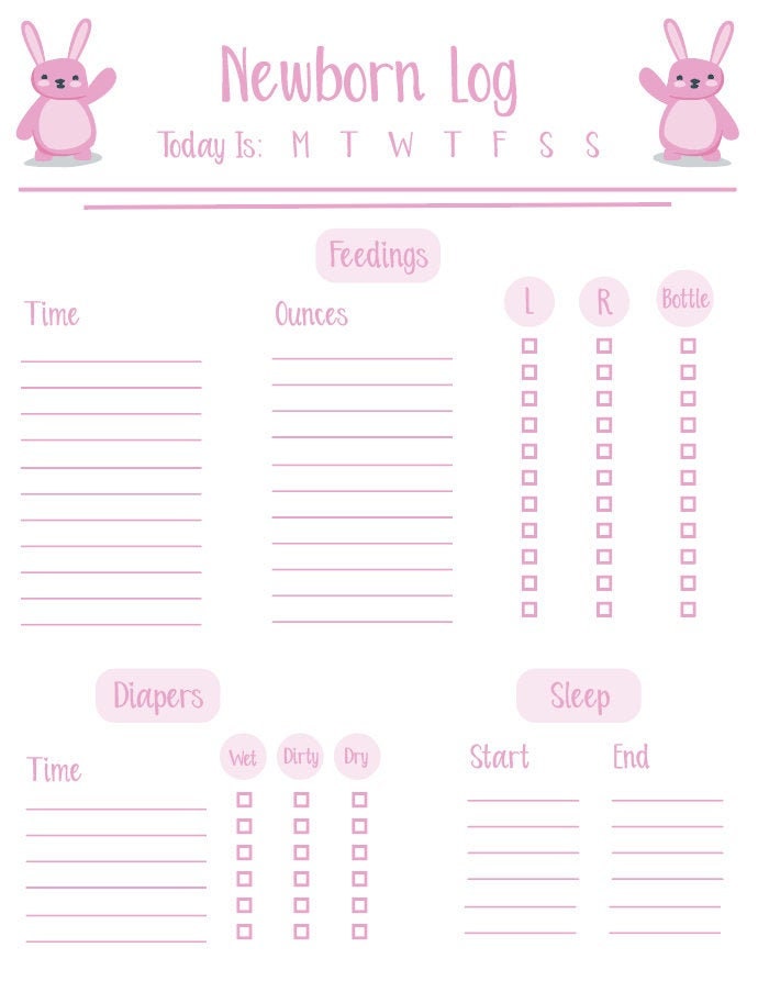 Printable Newborn Baby Tracker Feeding And Changing Log Breastfeeding 