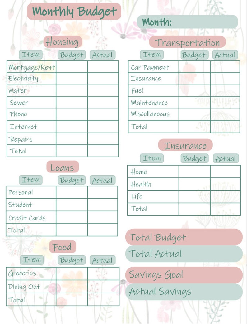 Printable Flower Budget Planner Budget Bundle Financial Etsy
