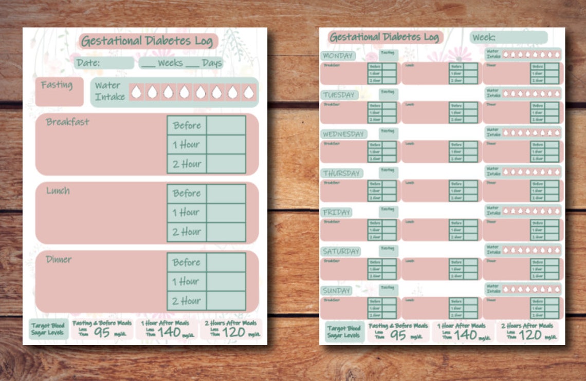 Gestational Diabetes Log Blood Sugar Tracker Pregnancy Etsy