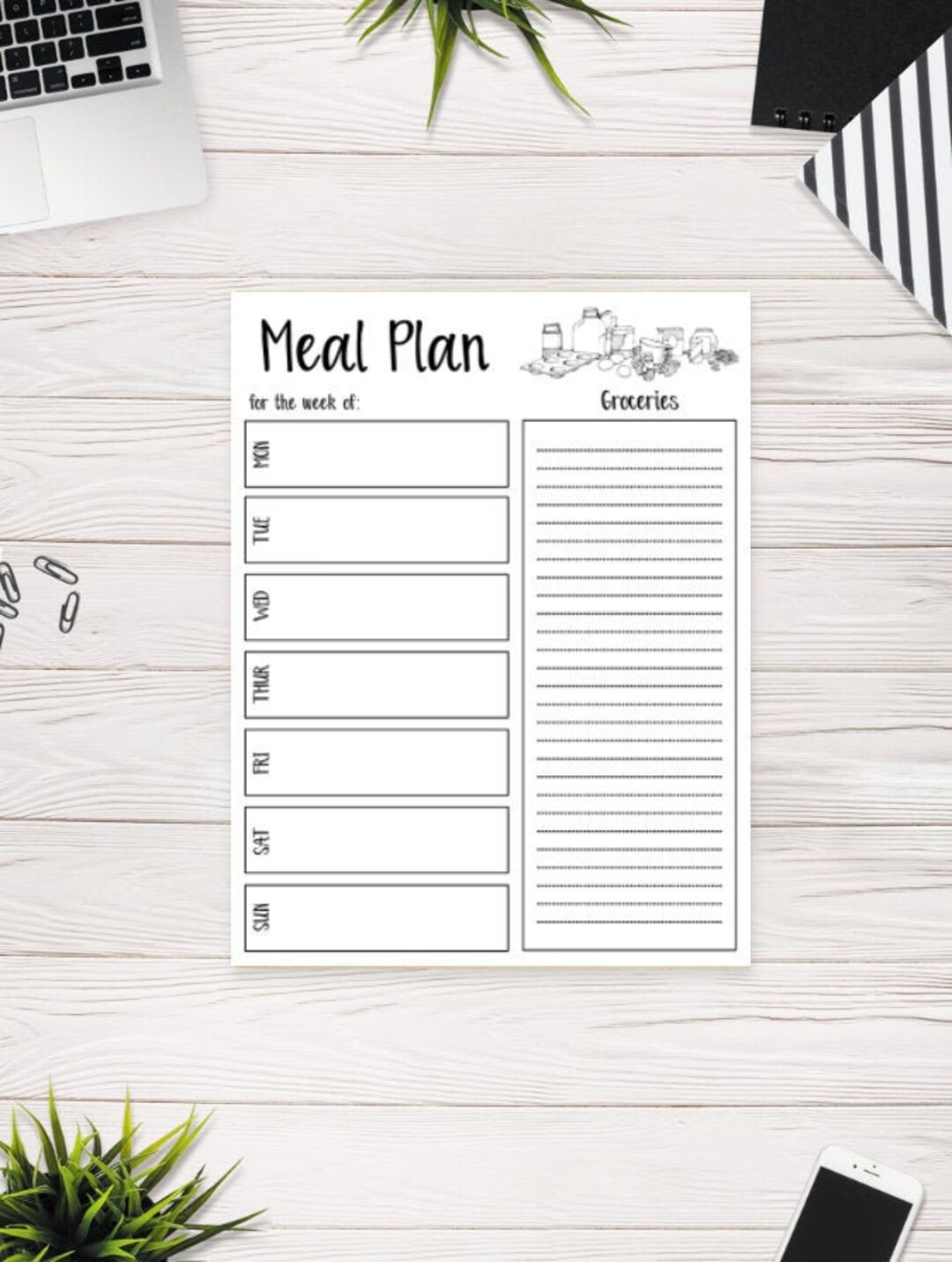 Weekly Meal Planner With Grocery List Printable Menu Planner - Etsy