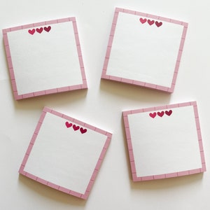 Pink Hearts Sticky Notes | mini notepad, cute stationery, positive note