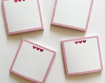 Pink Hearts Sticky Notes | mini notepad, cute stationery, positive note