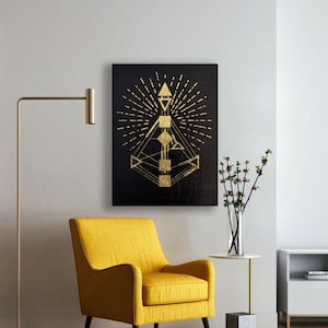 Diseño humano edición especial "Shine" Tabla personalizada de oro de 24 quilates Carografía, Pintura al óleo con pan de oro puro sobre lienzo negro