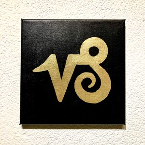 Capricorn glyph Zodiac symbols Wall Art, Gold leaf 24k Oil painting on black canvas, Capricorn zodiac
