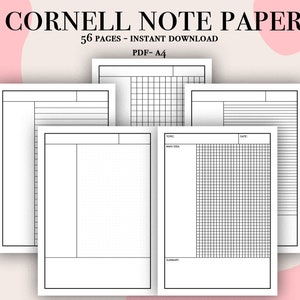 56 Cornell Notes Method Paper, Note, Dot, Grid, Lined, Editable Note ...