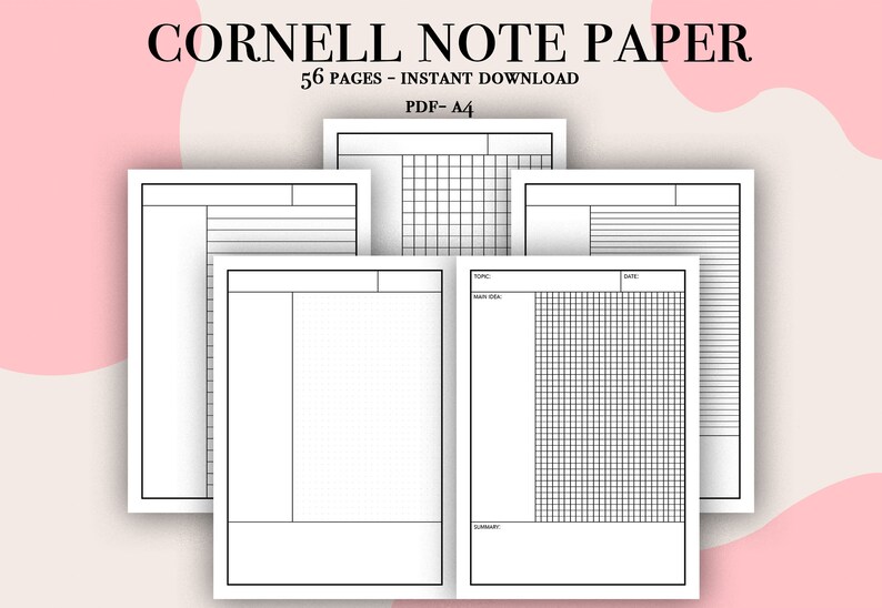 56 Cornell Notes Method Paper, Note, Dot, Grid, Lined, Editable Note ...
