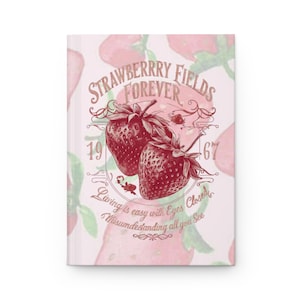 Strawberry Fields Hardcover Journal, Vintage Strawberry Notebook, Gift for Writers, Cute Stationery, Summer Vibes, Aesthetic Journal