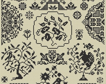 Quaker Cross Stitch Sampler PDF chart/pattern using original Quaker motifs