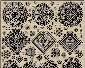 Quaker Cross Stitch Sampler chart/pattern using original Quaker motifs