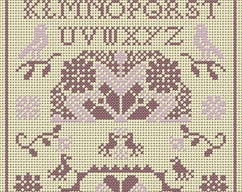Quaker Cross Stitch Sampler PDF chart/pattern using original Quaker motifs