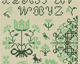 Quaker Cross Stitch Sampler PDF chart using original Quaker motif patterns