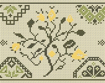 Quaker Cross Stitch Sampler PDF chart/pattern using original Quaker motifs