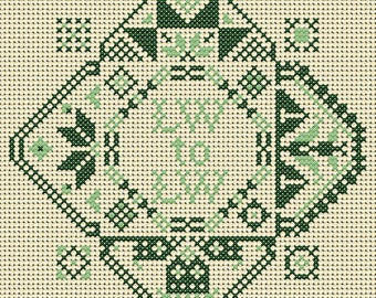 Quaker Cross Stitch Sampler PDF chart/pattern using original Quaker motifs