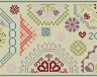 Quaker Cross Stitch Sampler PDF chart/pattern using original Quaker motifs