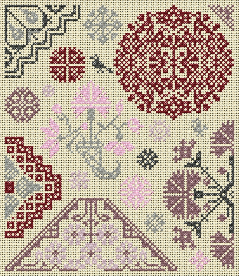 NEW BOOK Quaker Samplers in Cross Stitch PDF Book uses the beautiful medallion motifs and patterns to create lovely samplers to embroider image 9