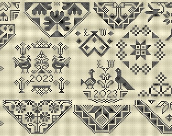 Quaker Cross Stitch Sampler PDF chart/pattern using original Quaker motifs