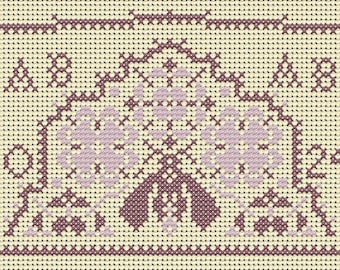 Quaker Cross Stitch Sampler PDF chart/pattern using original Quaker motifs