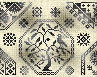 Quaker Cross Stitch Sampler PDF chart/pattern using original Quaker motifs