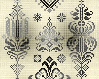 Quaker Cross Stitch Sampler PDF chart/pattern using original Quaker motifs