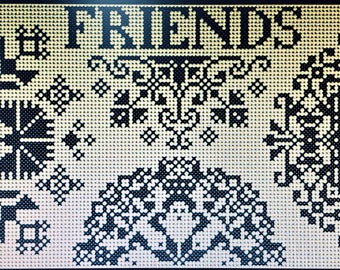 Quaker Cross Stitch Sampler chart/pattern using original Quaker motifs